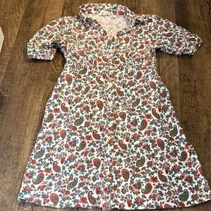 Boden Floral Paisley Button-Front Shirt Dress in White with Red & Green Print XS